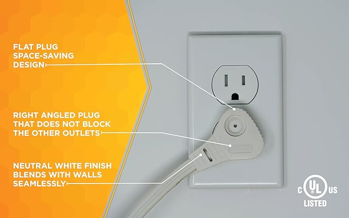 Woods Slimline Angled Flat Plug Extension Cord; Space Saving Flat Design; 3 - Image 7