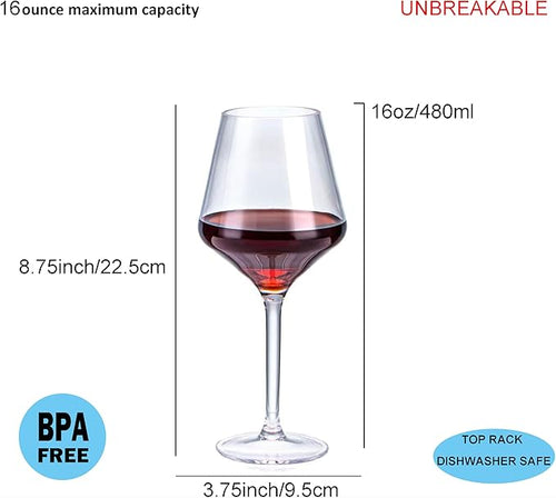 16-ounce Plastic Stem Wine Glasses, All Purpose Arcylic Glasses - Image 2