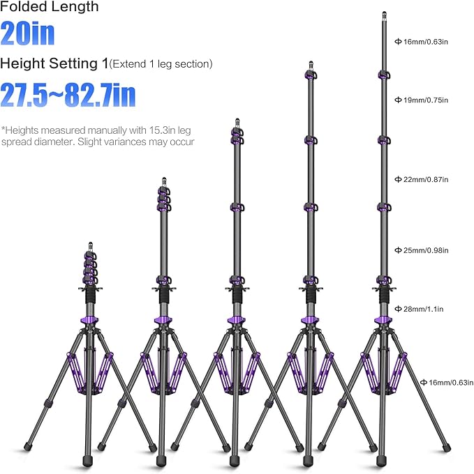 FreeSea 6.9ft/2.1m Carbon Fiber Light Stand, 4.4lbs Load, Travel Tripod - Image 8