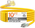 12awg 10 FT Heavy Duty Outdoor Extension Cord Waterproof by Deeklify