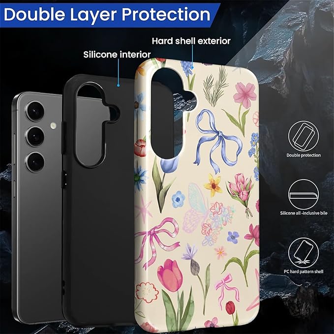 for Samsung Galaxy S24 Plus Case, HL2 Aesthetic Flower Preppy Collage Hybrid 2 - Image 2
