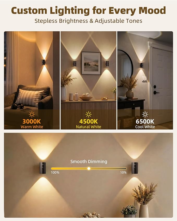 EZVALO Motion Sensor Wall Light, 4000mAh Rechargeable Battery Operated Wall - Image 4