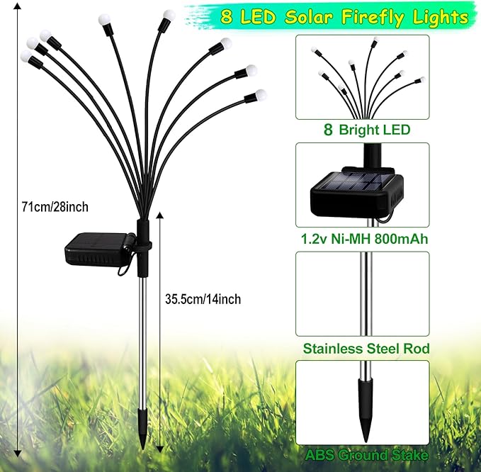 Solar Garden Lights Outdoor, 2 Pack 16 LED Solar Purple Firefly Lights - Image 6