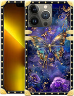 Compatible with iPhone 13 Pro Case, Glistening Golden Butterfly Vibrant Purple by Unknown