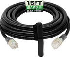 POWGRN 15 Ft 10AWG Black Outdoor Extension Cord Waterproof Heavy Duty 10 Gauge by POWGRN