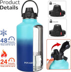 Water Bottle Insulated 32oz 40oz 64oz 128oz Straw Lid Spout Lid & 3 Lids - Image 2
