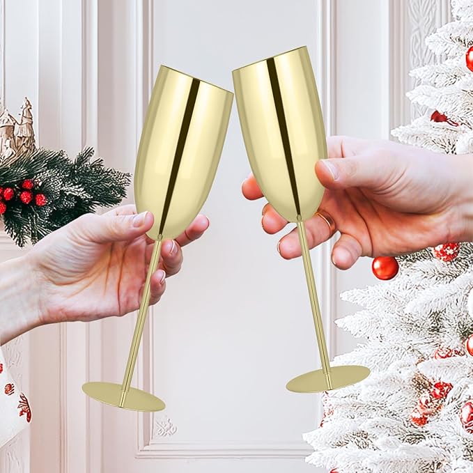 TJ Champagne Glasses Set of 4 Stainless Steel Champagne Flutes 8.5 oz - Image 6