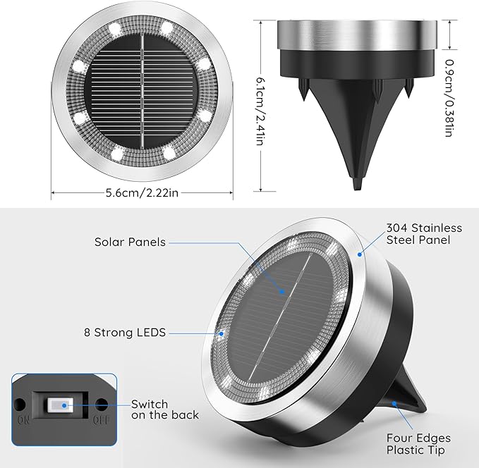 Solar Ground Lights Outdoor, 12 Pack Solar Lights Outdoor Waterproof, Mini Flat - Image 5