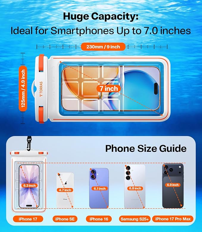 TORRAS 2 Pack IPX8 Waterproof Phone Pouch Floating, Underwater Screen Touchable - Image 8
