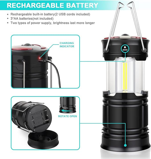 2 Pack Camping Lanterns Camping Accessories USB Rechargeable and Battery - Image 2