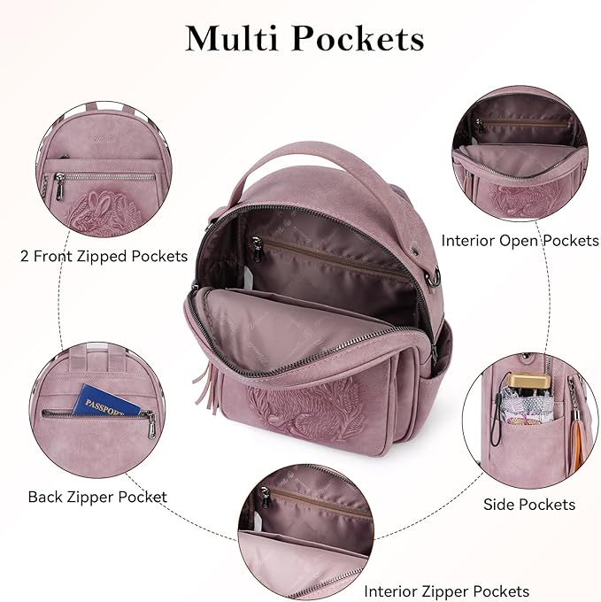 Mini Backpack Purse for Women, Embossed Leather Small Backpack Fashion Travel - Image 5