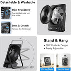 WHATOOK Large Travel Desk Fan: 10000mAh Battery 40 Hours Runtime Silent - Image 6