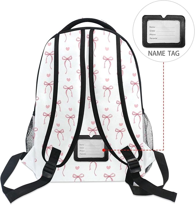 Wamika Pink Bow Girl Backpack Cute Heart Bowknot Ribbon School Backpack Kid - Image 6