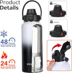 Water Bottle Insulated 32oz 40oz 64oz 128oz Straw Lid Spout Lid & 3 Lids - Image 2