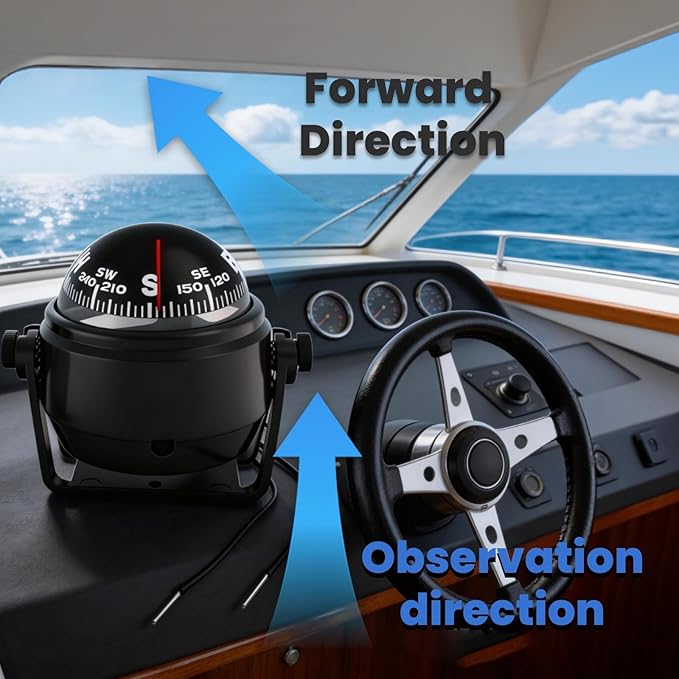 Boat Compass with Magnetic Declination Adjustment, Pivoting Marine Compass - Image 4