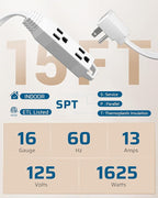 DEWENWILS 15FT Flat Plug Extension Cord, 3 Prong Ultra Thin Power Strip - Image 2
