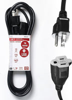 10ft Black Extension Cord, 16/3 SJTW Heavy-Duty, Weather-Resistant Power Strip by iWork
