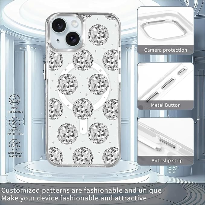 Case for iPhone 14 Plus/15 Plus, Disco Ball Grayish White Phone Case Design，for - Image 2