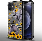 for iPhone 12/12 Pro Case, Cute Little Elephant Sunflower White Line Art - Image 2