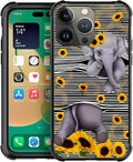 for iPhone 13 Pro Max Case, Cute Little Elephant Sunflower White Line Art by FKBRCL4U