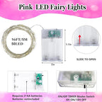 4-Pack 50 LED Pink Fairy Lights Battery Operated - Image 4