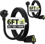 Vockjour 6 FT 2 Pack Black Low Profile Flat Plug 14 Gauge Heavy Duty Extension by Vockjour