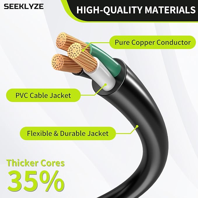 10 FT 13A 1625W 16/3 Black Extension Cord, Indoor Extension Cord - Image 4
