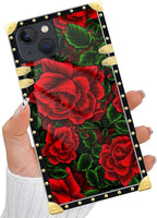 Compatible with iPhone 13 Case, Vector Red Rose Green Leaf Luxury Golden - Image 5
