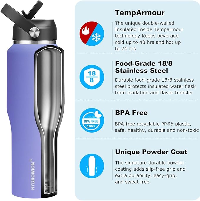 HYDROWION Water Bottle Stainless Steel, Vacuum Insulated Leak Proof Tumbler 32oz - Image 3