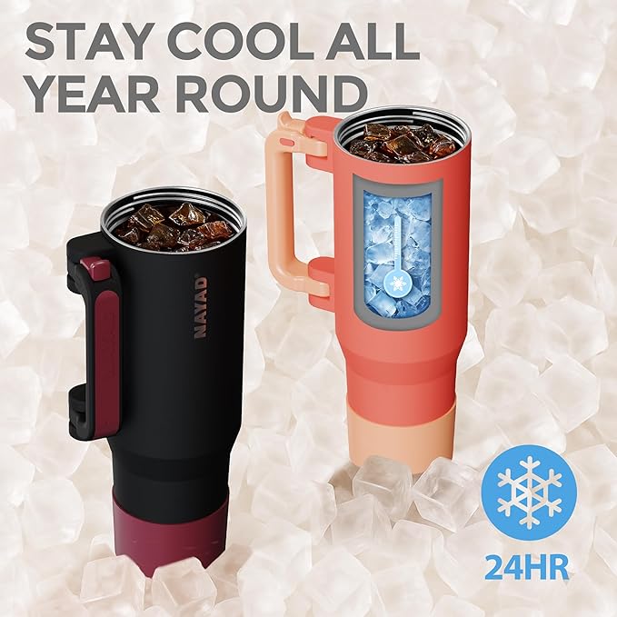 NAYAD 40oz Travel Tumbler with Handle and Straw|Cup Holder Friendly Insulated - Image 6