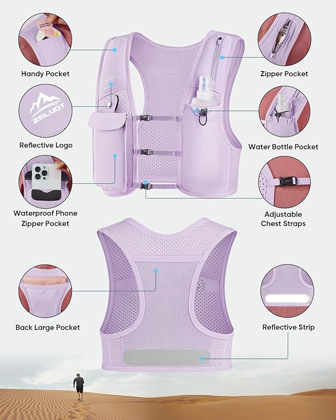 Zelvot Running Vest for Women Men, USA Original Patent, Adjustable Chest Straps - Image 5