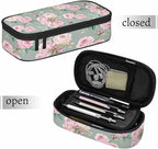 Pink Blooming Flower Pencil Holder Bag Roses Peonies Bouquets Leaves Garden - Image 7