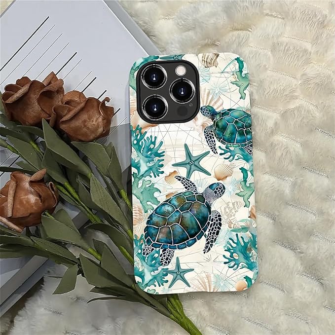 for iPhone 12 Pro Max Case, HH2 Ocean Sea Turtle Nautical Map Hybrid 2 Layer - Image 4