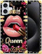 Compatible with iPhone 16 Case, Glitter Red Rose Queen Leopard Lipstick Luxury by Unknown