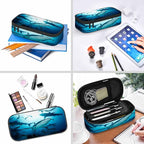 Sharks Pencil Case Organizer Ocean Sea Fish Light Blue Stationery Box Makeup - Image 6