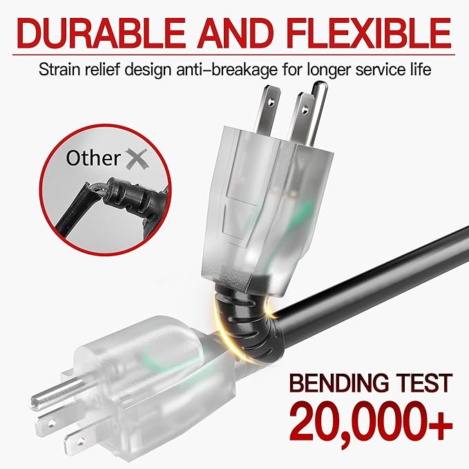 50 FT 10 Gauge Extension Cord Outdoor, Heavy Duty Weatherproof & Flame - Image 4