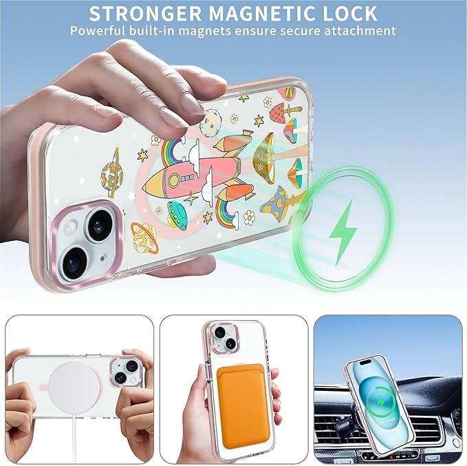 Case for iPhone 14 Plus/15 Plus, Spaceship Mushroom Phone Case Design，for Women - Image 3