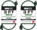 Iron Forge Cable 2 Pack Weatherproof 3 Ft Outdoor Extension Cord by IronForgeCable