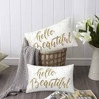 Hello Beautiful Bling Pillow Covers 12 X 20 Gold Glitter Motivational Quote Set - Image 6
