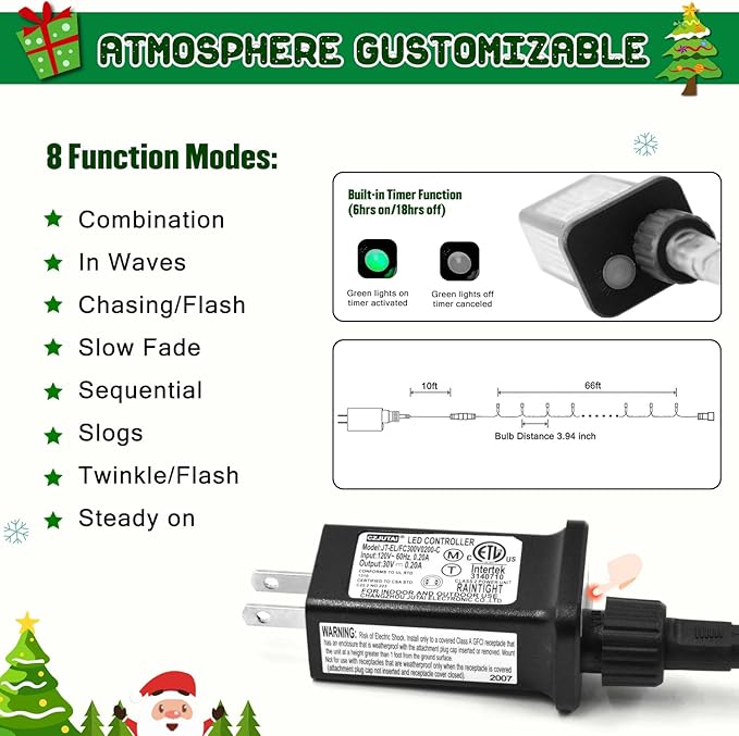 JMEXSUSS 200 LED White Christmas Lights Outdoor, 66ft Connectable Christmas - Image 6