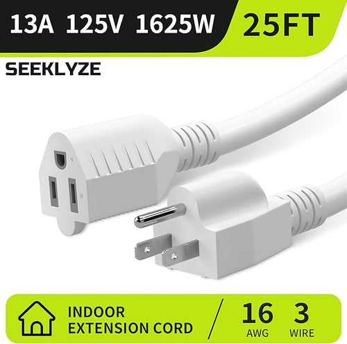 16/3 White 25 FT Extension Cord, Indoor Extension Cord - Image 2