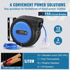 VEVOR 65FT Retractable Extension Cord Reel, 12AWG/3C SJTOW Heavy Duty Power - Image 4