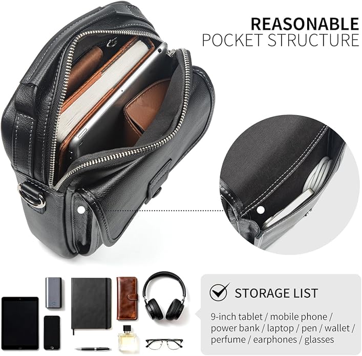Augus Leather Small Messenger Bag - Image 6