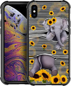 for iPhone X/Xs Case, Cute Little Elephant Sunflower White Line Art Pattern by FKBRCL4U