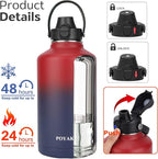 Water Bottle Insulated 32oz 40oz 64oz 128oz Straw Lid Spout Lid & 3 Lids - Image 2
