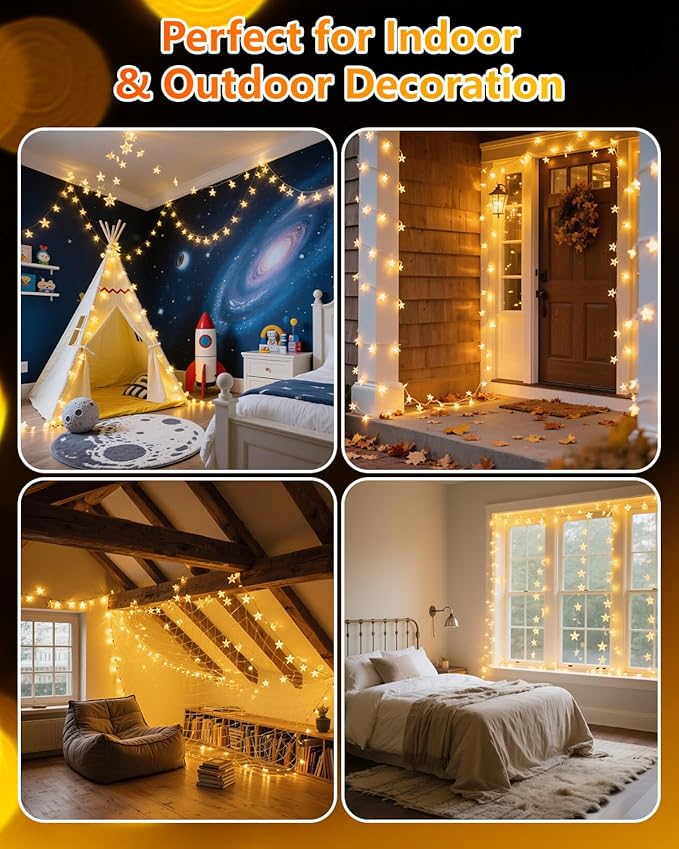 Twinkle Star 2 Pack 100 LED Star String Lights, Plug in Fairy String Lights - Image 6
