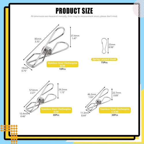145 Pcs Multi-Purpose Stainless Steel Clothes Pins - Image 2