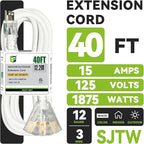 EP 40FT 12 Gauge Heavy Duty Extension Cord, 15A 125V 1875W, 3 Outlet - Image 2