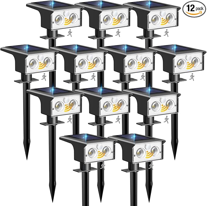 btfarm Solar Spot Lights Outdoor Waterproof, 12 Pack/3 Modes Motion Sensor by btfarmdecorativelighting