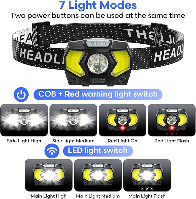 LED Headlamp Battery Powered, Headlight COB 2pcs 1500 Lumens, AAA Batteries - Image 3